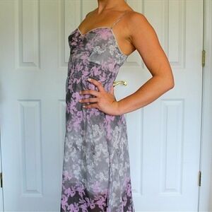 Vera Wang Princess Dress Long Maxi Keyhole Junior's Small S Floral Grey EUC